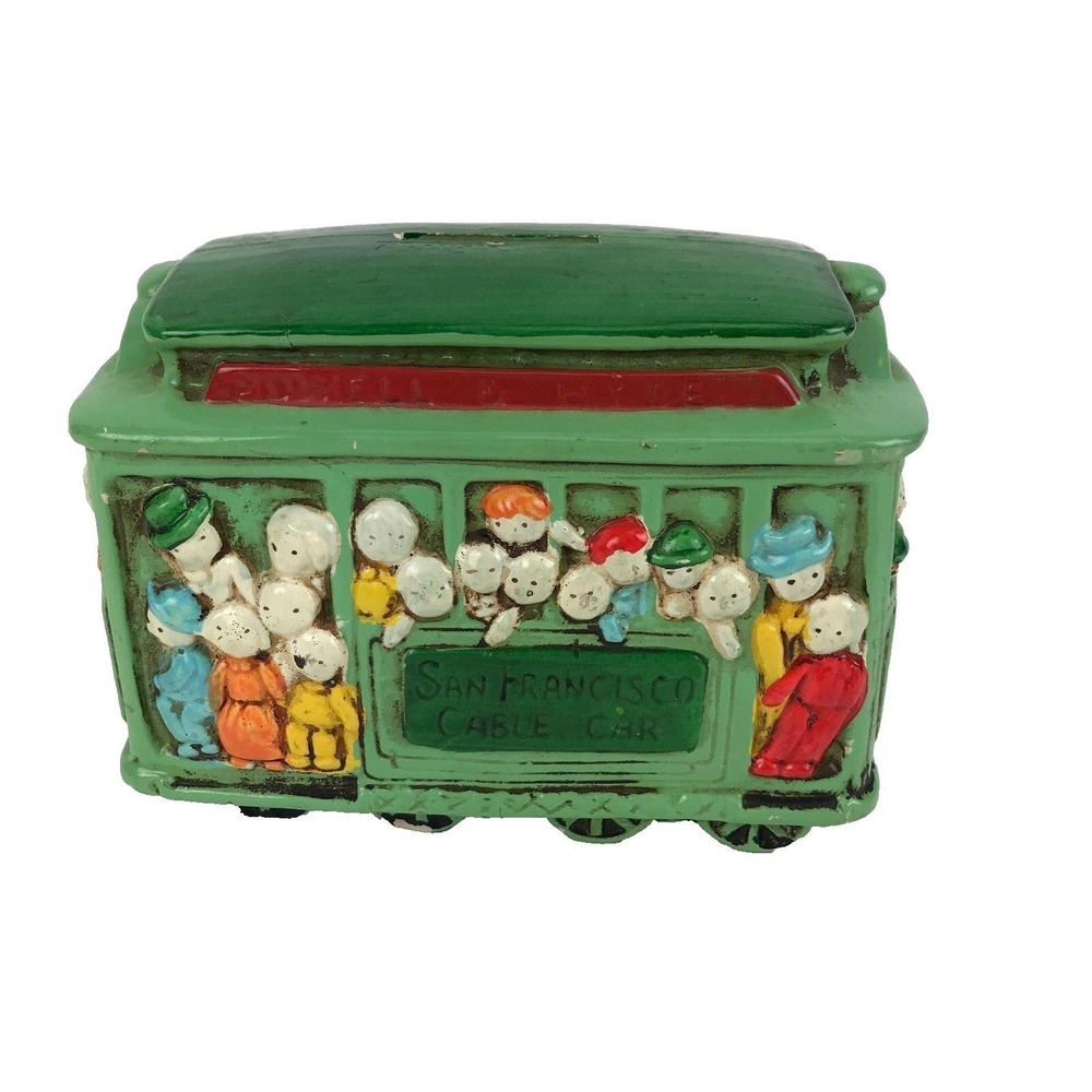 Vtg Ceramic San Francisco #504 Trolley Cable Car Bank W/People MCM Decor Core